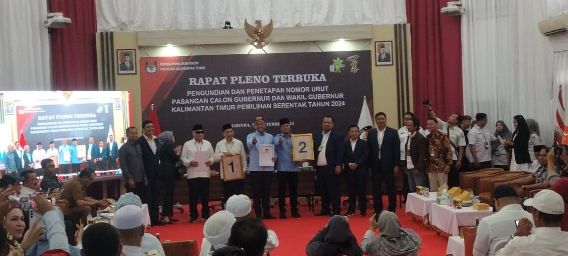 KPU Kaltim Resmi Tetapkan Nomor Urut Paslon Pilgub 2024, Isran-Hadi Nomor 1, Rudy-Seno Nomor 2